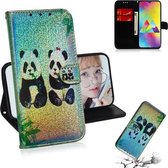 Gekleurde tekening patroon Kleurrijke magnetische gesp Horizontale flip PU lederen tas met houder & kaartsleuven & portemonnee & lanyard voor Galaxy M20 (twee panda's)