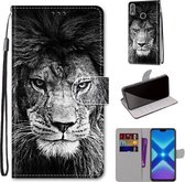 Voor Huawei Honor 8X Gekleurde Tekening Cross Textuur Horizontale Flip PU Lederen Case met Houder & Kaartsleuven & Portemonnee & Lanyard (B11 Zwart Wit Leeuwenkop)