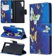 Gekleurde tekening patroon horizontale flip lederen tas met houder & kaartsleuven & portemonnee voor Galaxy Note10 (gouden vlinder)