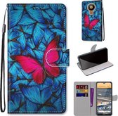 Voor Nokia 5.3 Gekleurde Tekening Cross Textuur Horizontale Flip PU Lederen Case met Houder & Kaartsleuven & Portemonnee & Lanyard (Blauw Rood Vlinder)