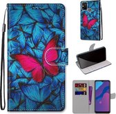 Voor Huawei Honor 9A Gekleurde Tekening Cross Textuur Horizontale Flip PU Lederen Case met Houder & Kaartsleuven & Portemonnee & Lanyard (Blauw Rood Vlinder)