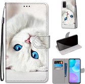 Voor Huawei Honor 30 Lite Gekleurde Tekening Cross Textuur Horizontale Flip PU Lederen Case met Houder & Kaartsleuven & Portemonnee & Lanyard (Wit Kitten)
