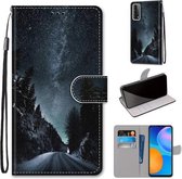 Voor Huawei P Smart 2021 / Y7a Gekleurde Tekening Cross Textuur Horizontale Flip PU Lederen Case met Houder & Kaartsleuven & Portemonnee & Lanyard (Mountain Road Sterrenhemel)