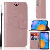 Voor Huawei P smart 2021 Windgong Uil Embossing Patroon Horizontale Flip Leren Case, met Houder & Kaartsleuven & Portemonnee (Rose Goud)