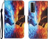 Voor Huawei P Smart 2021 / Y7a Gekleurde Tekening Patroon Horizontale Flip Leren Case met Houder & Kaartsleuven & Portemonnee (Vlam Wolf)