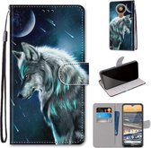 Voor Nokia 5.3 Gekleurde Tekening Cross Textuur Horizontale Flip PU Lederen Case met Houder & Kaartsleuven & Portemonnee & Lanyard (Peinzende Wolf)