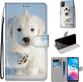 Voor Alcatel 3X 2020 Gekleurde Tekening Cross Textuur Horizontale Flip PU Lederen Case met Houder & Kaartsleuven & Portemonnee & Lanyard (Sneeuw Puppy)