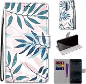 Voor Nokia 5 Gekleurde Tekening Cross Textuur Horizontale Flip PU Lederen Case met Houder & Kaartsleuven & Portemonnee & Lanyard (Roze Groen Blad)