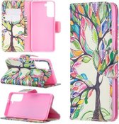 Voor Samsung Galaxy S21 5G Gekleurde Tekening Patroon Horizontale Flip Leren Case met Houder & Kaartsleuven & Portemonnee (Life Tree)