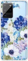 Voor Samsung Galaxy Note 20 Ultra schokbestendig geverfd TPU beschermhoes (blauw witte rozen)