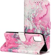 Voor Samsung Galaxy A41 Gekleurde Tekening Marmer Patroon Horizontale Flip PU Lederen Case met Houder & Kaartsleuven & Portemonnee (Roze Zeewater)