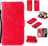 Voor Samsung Galaxy M51 Kant Bloem Horizontale Flip Leren Case met Houder & Kaartsleuven & Portemonnee & Fotolijst (Rood)