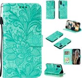 Voor Samsung Galaxy M51 Kant Bloem Horizontale Flip Leren Case met Houder & Kaartsleuven & Portemonnee & Fotolijst (Groen)