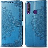 Voor Huawei Y6P Halverwege Mandala Embossing Patroon Horizontale Flip Leren Case met Houder & Kaartsleuven & Portemonnee & Fotolijst & Lanyard (Blauw)