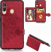 Voor Galaxy A60 Mandala Reliëf Magnetische Doek PU + TPU + PC Case met Houder & Kaartsleuven & Portemonnee & Fotolijst & Riem (Rood)