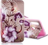Voor Galaxy A20s Gekleurde Tekening Patroon Horizontale Flip PU Lederen Case met Houder & Kaartsleuven & Portemonnee & Lanyard (Lotus)