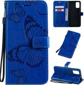 Voor Galaxy S20 Ultra Pressed Printing Butterfly Pattern Horizontale Flip PU Leather Case met houder & kaartsleuven & portemonnee & Lanyard (blauw)