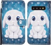 Voor Samsung Galaxy S10 + Gekleurd tekeningpatroon Horizontaal lederen flip-hoesje met houder & kaartsleuven en portemonnee (konijn)