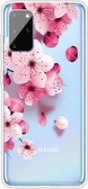 Voor Samsung Galaxy A41 gekleurd tekeningpatroon zeer transparant TPU beschermhoes (kersenbloesems)