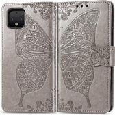 Butterfly Love Flowers Embossing Horizontale Flip Leather Case voor Google Pixel 4 met houder & kaartsleuven & portemonnee & lanyard (grijs)