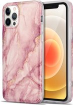 TPU verguld marmeren patroon beschermhoes voor iPhone 12 Pro (roze)