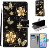 Gekleurde tekening Cross Texture Horizontale Flip PU lederen tas met houder & kaartsleuven & portemonnee & lanyard voor iPhone 12/12 Pro (Gold Diamond Butterfly)