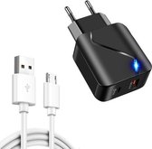 LZ-819A + C 18W QC3.0 USB + PD USB-C / Type-C-interface Reisoplader met indicatielampje + USB naar micro-USB snellaadgegevenskabelset, EU-stekker (zwart)