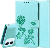 Rose reliëf horizontale flip PU lederen tas met houder & kaartsleuven & portemonnee voor iPhone 12 (groen)
