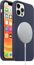 Magnetische vloeibare siliconen volledige dekking schokbestendige Magsafe-hoes met Magsafe-oplaadmagneet voor iPhone 12/12 Pro (marineblauw)