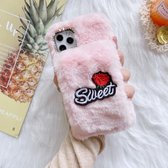 Rose Flower handwarmer pluche schokbestendig TPU-hoesje voor iPhone 11 (roze)