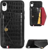 Voor iPhone XR Krokodilpatroon PU + TPU + PVC Breukvast gsm-hoesje met magnetische onzichtbare houder & houder & kaartsleuven (zwart)