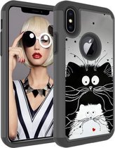 Gekleurd tekenpatroon PC + TPU beschermhoes voor iPhone X / XS (zwart-witte katten)