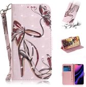 3D-gekleurde tekening horizontale lederen flip-hoes, met houder en kaartsleuf en portemonnee voor iPhone 11 (hoge hakken)