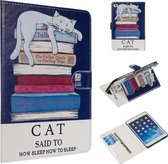Voor iPad mini 5/4/3/2/1 Gekleurde tekening Patroon Horizontale Flip PU lederen tas met houder & kaartsleuven (boek en kat)