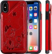 Voor iPhone X Cat Bee Embossing Pattern Schokbestendige beschermhoes met kaartsleuven en fotolijst (rood)