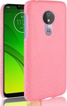 Schokbestendig Crocodile Texture PC + PU-hoesje voor Motorola Moto G7 Power (roze)