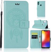 Windgong Uil Embossing Patroon Horizontale Leren Flip Case met Houder & Kaartsleuven & Portemonnee Voor Motorola Moto One (P30 Play) (Groen)