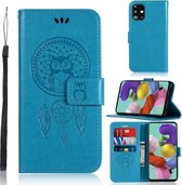 Voor Galaxy A71 Windgong Uil Embossing Patroon Horizontale Flip Leren Case met Houder & Kaartsleuven & Portemonnee (Blauw)