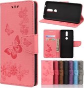 Voor Nokia 2.4 Vlinders Embossing Horizontale lederen flip case met houder & kaartsleuven & portemonnee (roze)