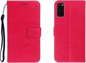 Voor Galaxy S20 reliëf Shiba Inu links en rechts lederen tas met standaard & kaartsleuf & sallet (rose rood)
