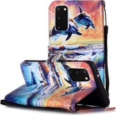 Voor Galaxy A71 Geschilderd patroon Horizontale flip lederen tas met houder & kaartsleuven en portemonnee (dolfijn)