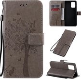Voor Galaxy A91 / M80S Tree & Cat Pattern Pressed Printing Horizontale Flip PU lederen tas met houder & kaartsleuven & portemonnee & lanyard (grijs)