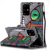 Voor Galaxy S20 + Geschilderd patroon Horizontale flip lederen tas met houder & kaartsleuven & portemonnee (Green Eyed Owl)
