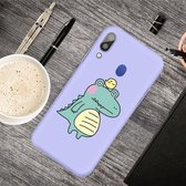 Voor Galaxy A40 Cartoon Animal Pattern Shockproof TPU beschermhoes (Purple Crocodile Bird)