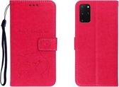 Voor Galaxy S20 Plus reliëf Shiba Inu links en rechts lederen tas met standaard & kaartsleuf & sallet (rose rood)