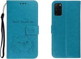 Voor Galaxy S20 Plus reliëf Shiba Inu links en rechts lederen tas met standaard & kaartsleuf & sallet (blauw)