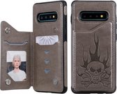 Voor Galaxy S10 + Skull Head Embossing Pattern Schokbestendige beschermhoes met houder & kaartsleuven & portemonnee (grijs)