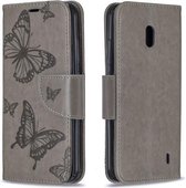 Two Butterflies Embossing Pattern Horizontale Flip Leather Case met houder & kaartsleuf & portemonnee & lanyard voor Nokia 2.2 (grijs)