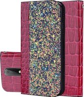 Krokodiltextuur Glitterpoeder Horizontale lederen flip-hoes voor Nokia 6.1 Plus (X6), met kaartsleuven en houder (wijnrood)