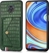 Voor Xiaomi Redmi Note 9 Krokodilpatroon PU + TPU + PVC Breukvast gsm-hoesje met magnetische onzichtbare houder & houder & kaartsleuven (zwartachtig groen)